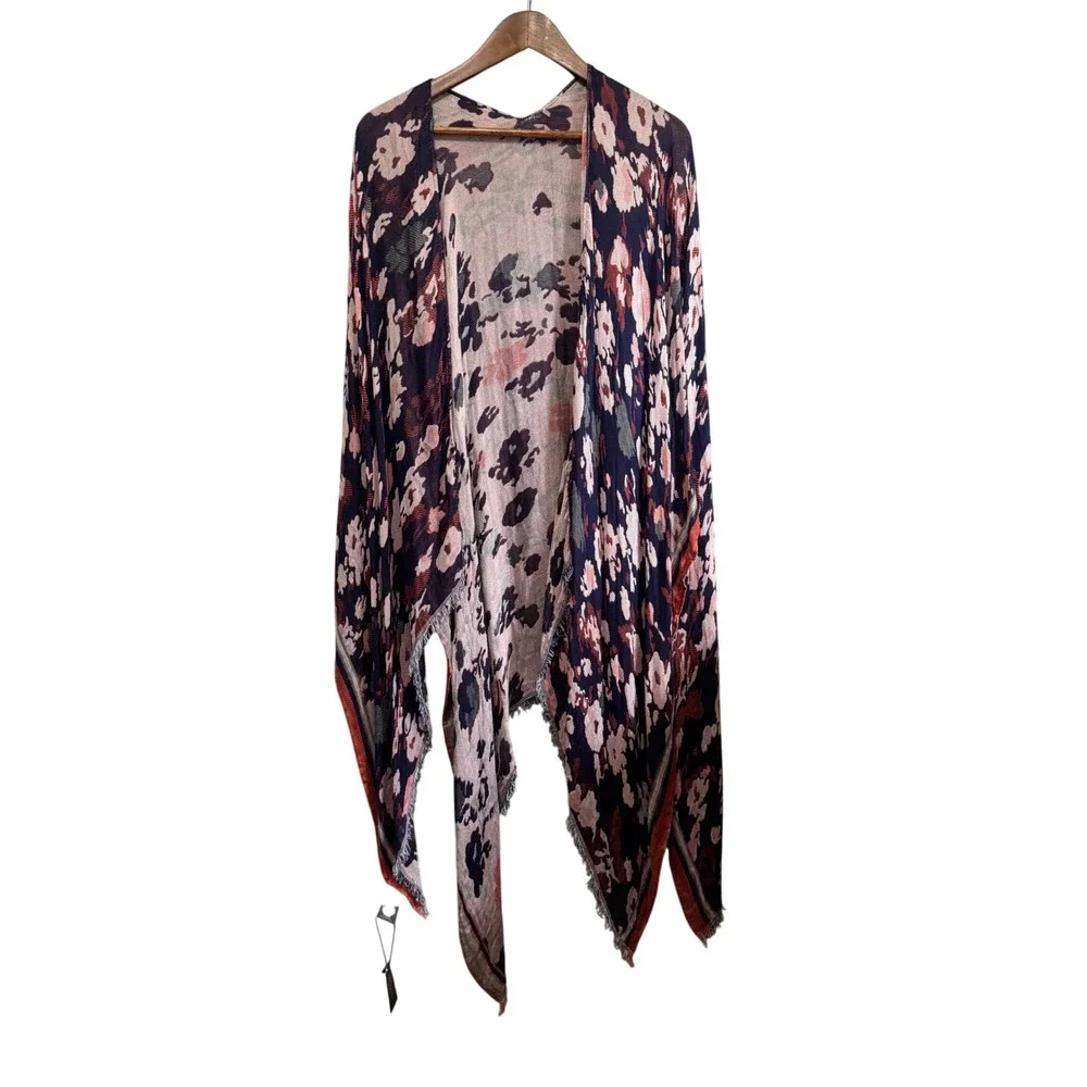 Vince Camuto Kimono Wrap Womens OS Navy Blue NWT Floral Print Boho Layering - Picture 2 of 7